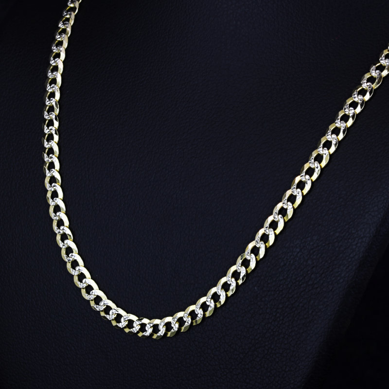 14K Yellow & White Gold Diamond-Cut Cuban Link Chain Necklace