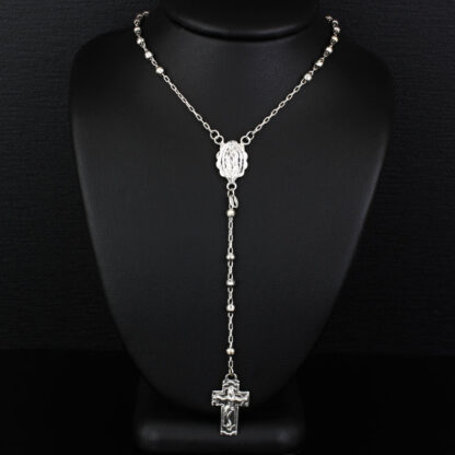 14k White Gold Catholic Rosary Necklace Chain