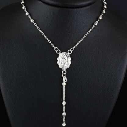 14k White Gold Catholic Rosary Necklace Chain - Image 2