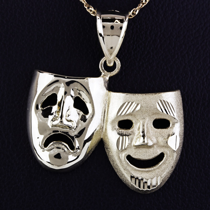 10k Yellow Gold Thespian Masks Comedy Tragedy Laugh Cry Mask Pendant Charm  - A&V Pawn