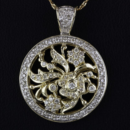 14k Yellow Gold Diamond Encrusted Floral Anniversary Pendant Charm - Image 2