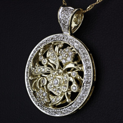 14k Yellow Gold Diamond Encrusted Floral Anniversary Pendant Charm - Image 3