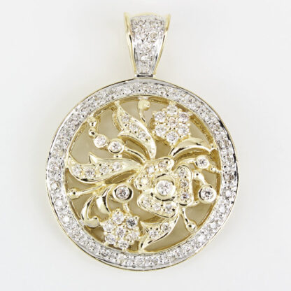 14k Yellow Gold Diamond Encrusted Floral Anniversary Pendant Charm