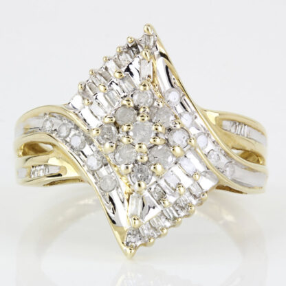 Vintage 10k Yellow Gold and Diamond Cluster Anniversary Cocktail Ring