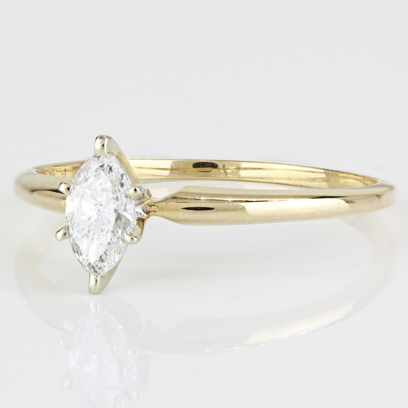 14k Yellow Gold Solitaire Marquise Diamond Engagement Ring Band - A&V Pawn