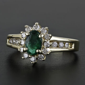 10k Yellow Gold Emerald & Diamond Halo Ring