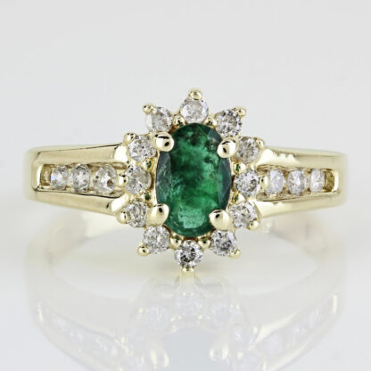 10k Yellow Gold Emerald & Diamond Halo Ring