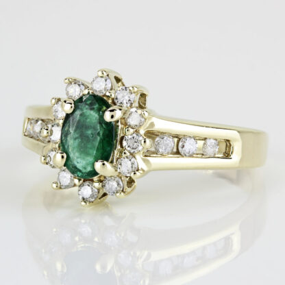 10k Yellow Gold Emerald & Diamond Halo Ring