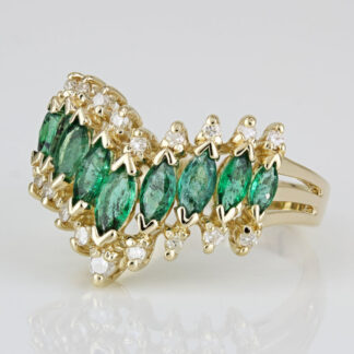 14k Yellow Gold Emerald + Diamond Chevron Cocktail Ring by Effy Hematian