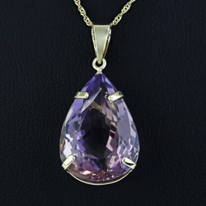 14k  Yellow Gold Teardrop Amethyst Statement / Anniversary / Birthstone Pendant