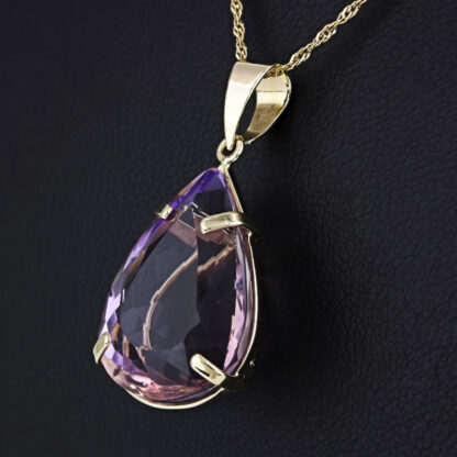 14k  Yellow Gold Teardrop Amethyst Statement / Anniversary / Birthstone Pendant - Image 2