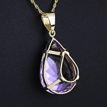 14k  Yellow Gold Teardrop Amethyst Statement / Anniversary / Birthstone Pendant - Image 3