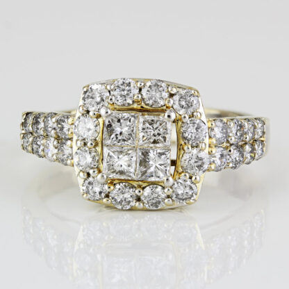 10k White Gold Princess + Round-cut Diamond Halo Anniversary Ring - Image 2