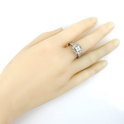 10k White Gold Princess + Round-cut Diamond Halo Anniversary Ring - Image 6