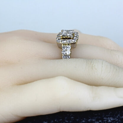 10k White Gold Princess + Round-cut Diamond Halo Anniversary Ring - Image 7