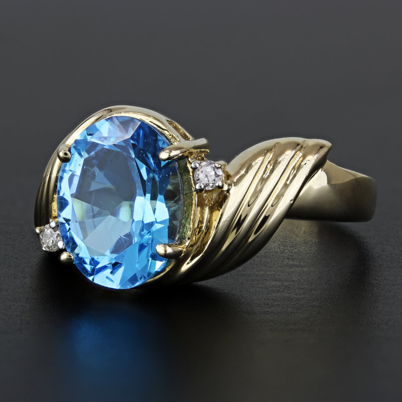 Vintage 14k Yellow Gold Oval Blue Topaz + Diamond Anniversary Ring by ...