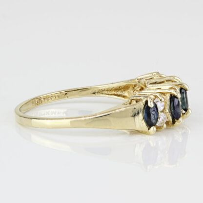 10k Yellow Gold Marquise-cut Blue Spinel + Cubic Zirconia Anniversary Band Ring - Image 4