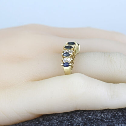 10k Yellow Gold Marquise-cut Blue Spinel + Cubic Zirconia Anniversary Band Ring - Image 8