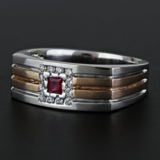 Vintage 14k White + Rose Gold Ruby & Diamond Anniversary Ring