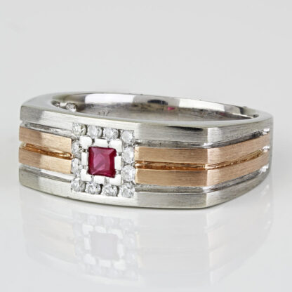 Vintage 14k White + Rose Gold Ruby & Diamond Anniversary Ring