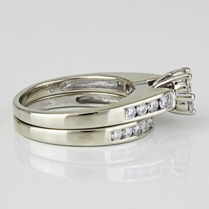 10k White Gold Diamond Bridal Wedding Band / Engagement Ring Set