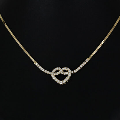 14k Yellow Gold Diamond Heart Knot Anniversary Necklace