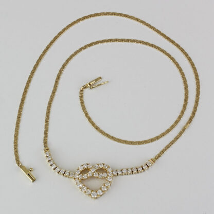 14k Yellow Gold Diamond Heart Knot Anniversary Necklace