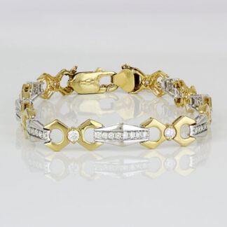 Vintage 14k Yellow + White Gold Diamond Fancy Link Anniversary Bracelet