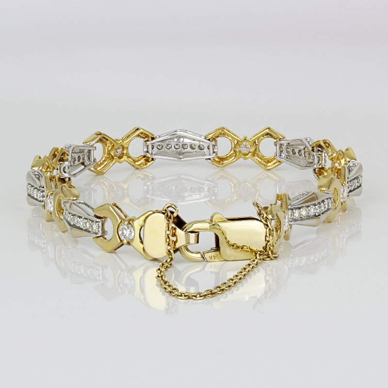 Vintage 14k Yellow + White Gold Diamond Fancy Link Anniversary Bracelet