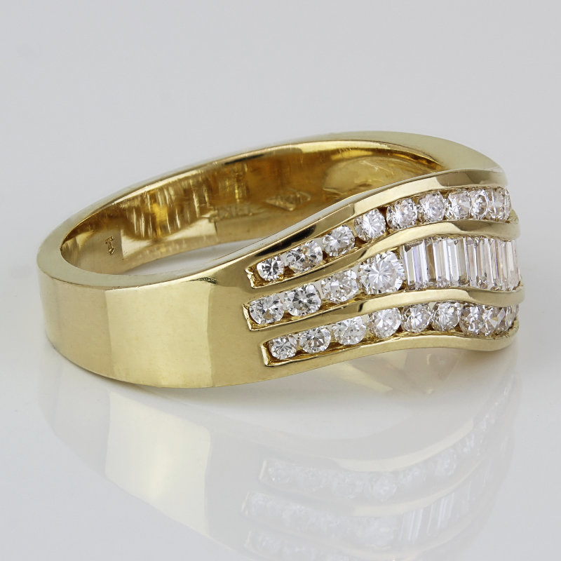 Vintage 14k Yellow Gold Diamond Wave Anniversary Band / Cocktail Ring ...