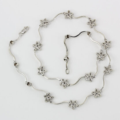 14k White Gold Diamond Flower Anniversary Choker Necklace