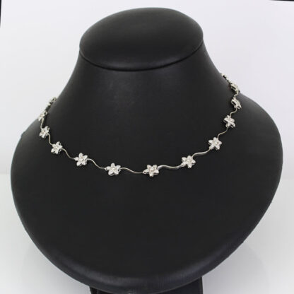 14k White Gold Diamond Flower Anniversary Choker Necklace