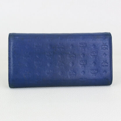 MCM Blue Monogram Embossed Leather Trifold Long Wallet