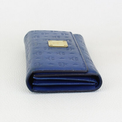 MCM Blue Monogram Embossed Leather Trifold Long Wallet