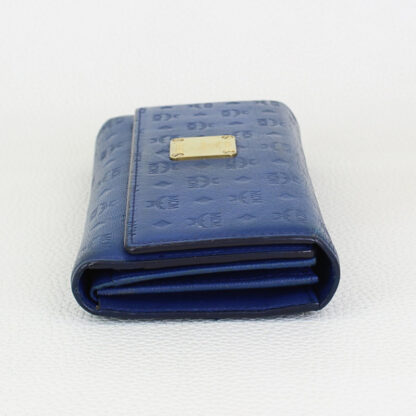 MCM Blue Monogram Embossed Leather Trifold Long Wallet