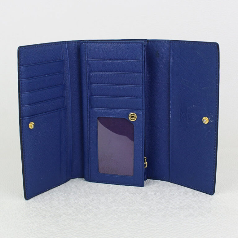 MCM Monogram Embossed Blue Leather Trifold Long Wallet A&V Pawn