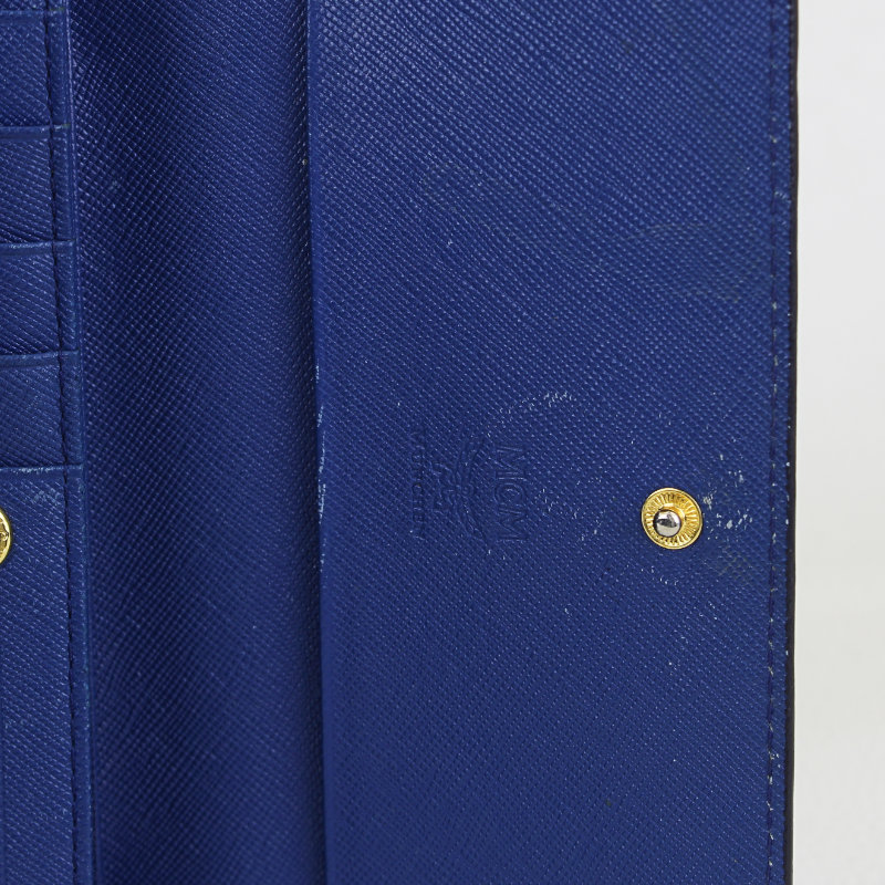 MCM Blue Coated Canvas Studded Claudia Trifold Wallet at 1stDibs