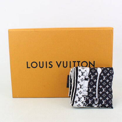 Louis Vuitton Silk Monogram Confidential Square Scarf Black & White