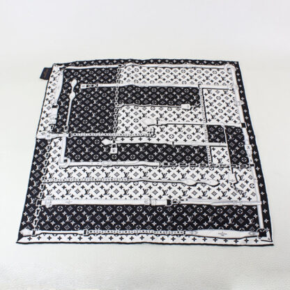 Louis Vuitton Silk Monogram Confidential Square Scarf Black & White