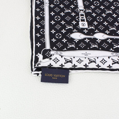 Louis Vuitton Silk Monogram Confidential Square Scarf Black & White