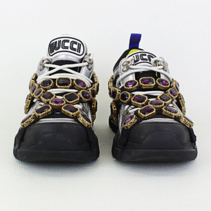Gucci x SEGA Flashtrek Metallic Calfskin Mesh Women's Sneakers 37 Silver 