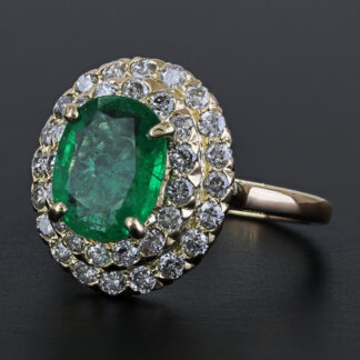 18k Yellow Gold Oval Emerald & Diamond Cocktail Ring