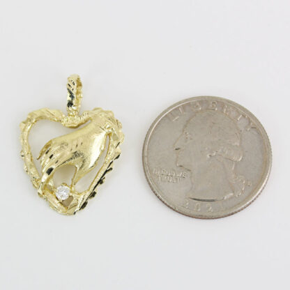 14k Yellow Gold Diamond Heart & Hand Holding Jewel Pendant Charm - Image 6