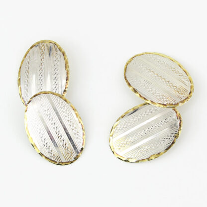 1920s French Art Deco Platinum + 18k Yellow Gold Etched Cufflinks