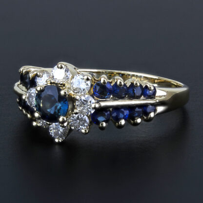 14k Yellow Gold Blue Spinel + Diamond Halo Engagement / Anniversary Ring - Image 6