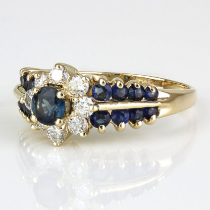 14k Yellow Gold Blue Spinel + Diamond Halo Engagement / Anniversary Ring - Image 2