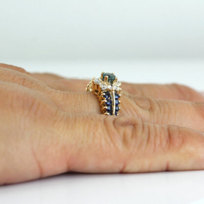 14k Yellow Gold Blue Spinel + Diamond Halo Engagement / Anniversary Ring - Image 7