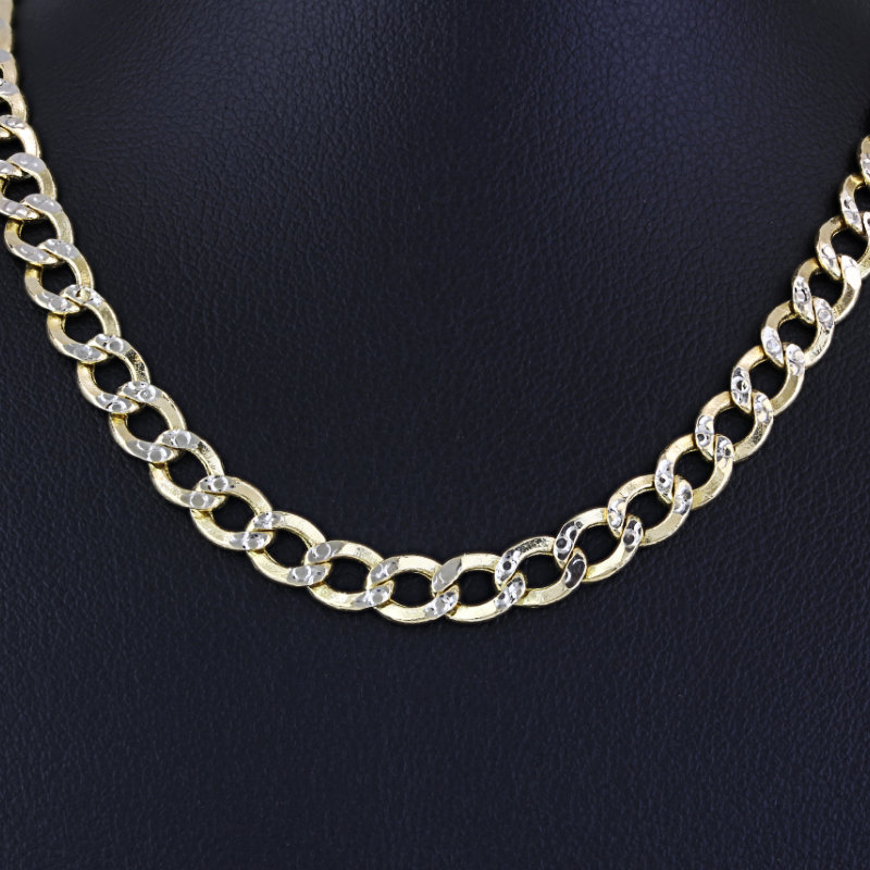 10k Yellow + White Gold Diamond-Cut Curb Link Chain Necklace - A&V Pawn
