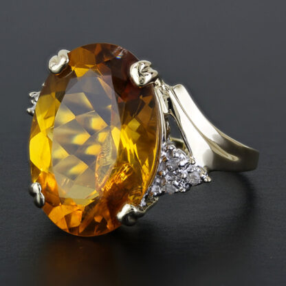 Vintage 14k Yellow Gold Oval Citrine + Diamond Anniversary / Cocktail Ring