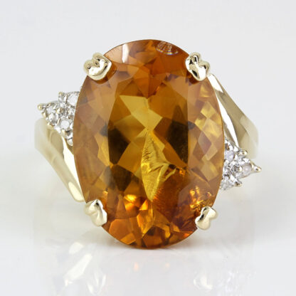 Vintage 14k Yellow Gold Oval Citrine + Diamond Anniversary / Cocktail Ring - Image 2